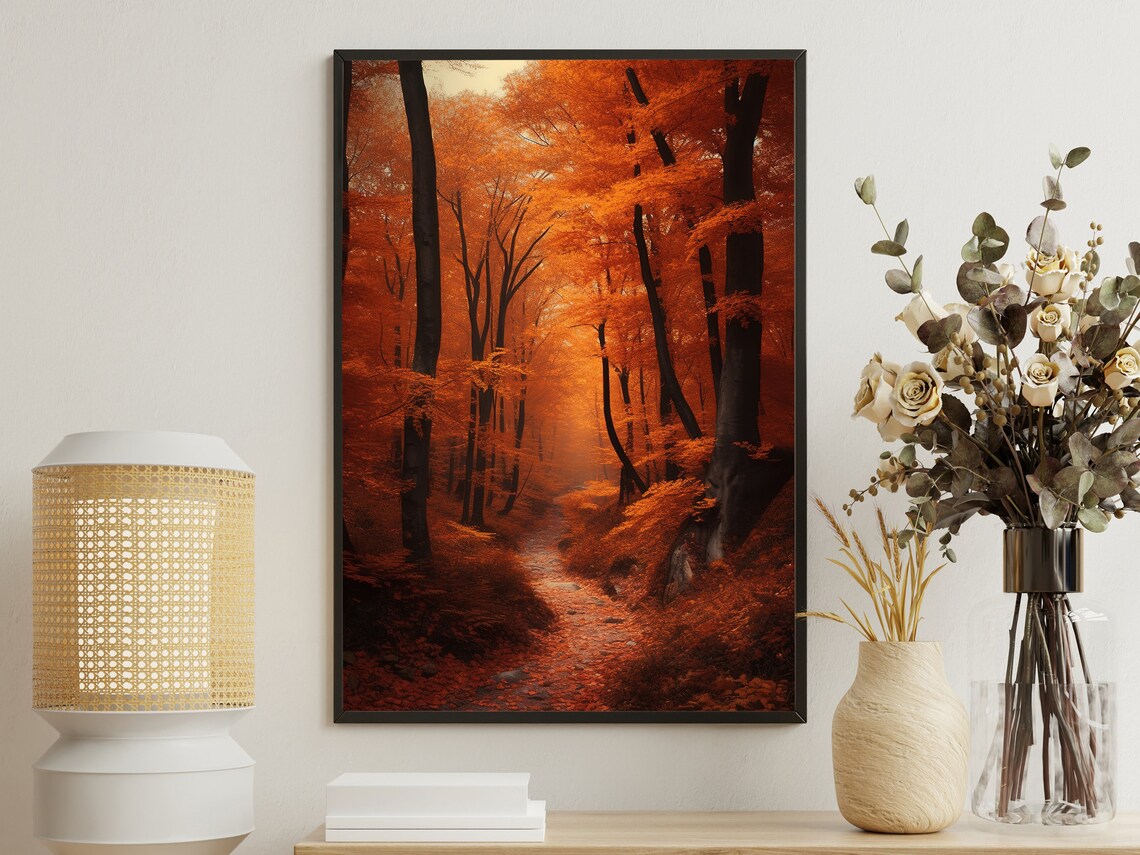 Autumn Forest Path Painting, Fall Wall Decor