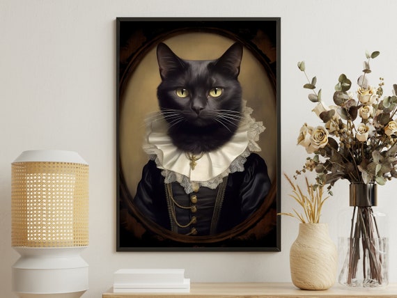 Gothic Cat In Suit Painting Female Cat Art Print Royal Feline Print Gothic Cat Art Print Black Cat Poster Print Cat Lovers Gift