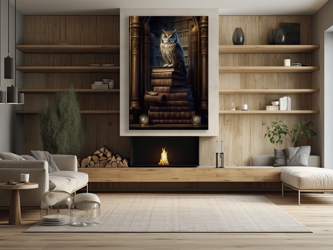 Wise Owl Perched Stack Antique Books Grand Library Dark Academia Poster - Image 3
