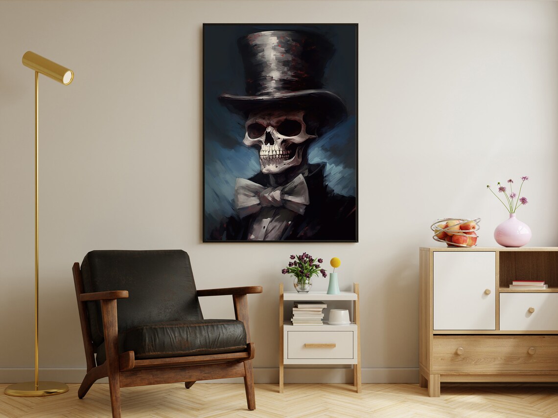 Victorian Skeleton Gentleman Top Hat Bow Tie Dark Elegant Gothic Portrait Print - Image 3