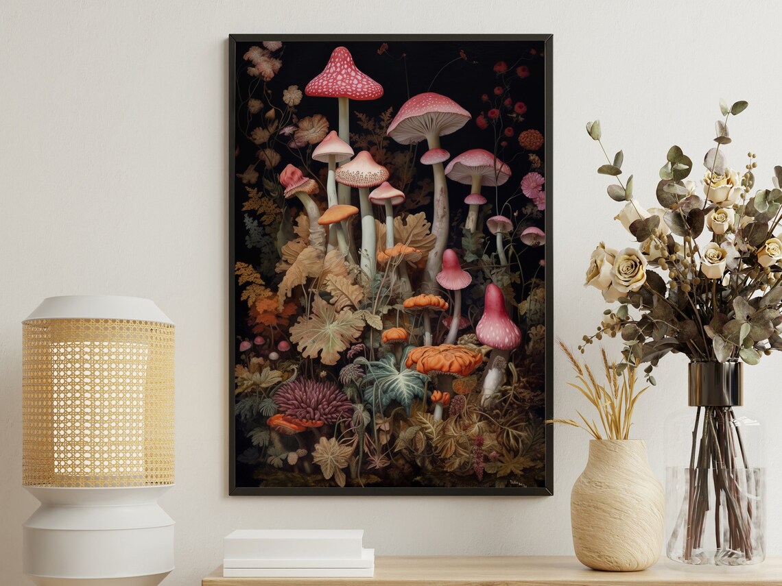Vintage Mushrooms Art Print, Enchanted Forest Botanical