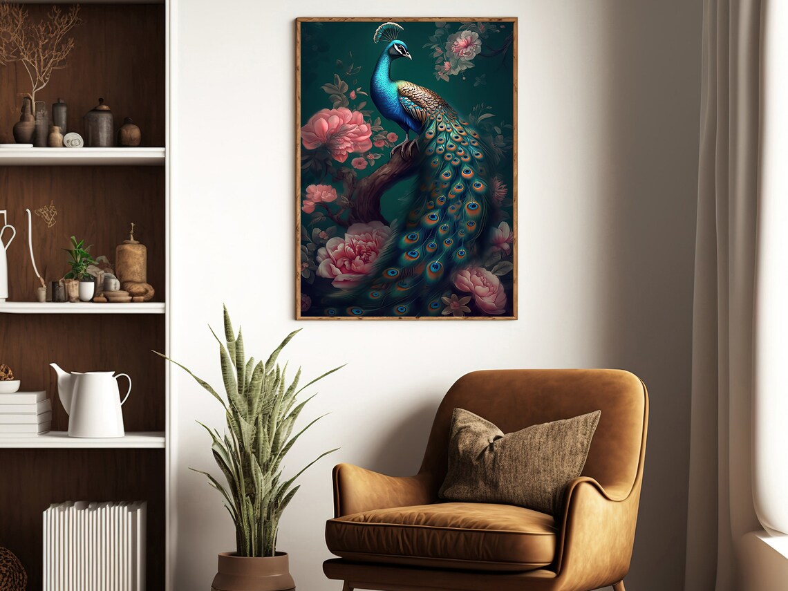 Floral Peacock Painting, Gothic Animal Art Print - Image 2