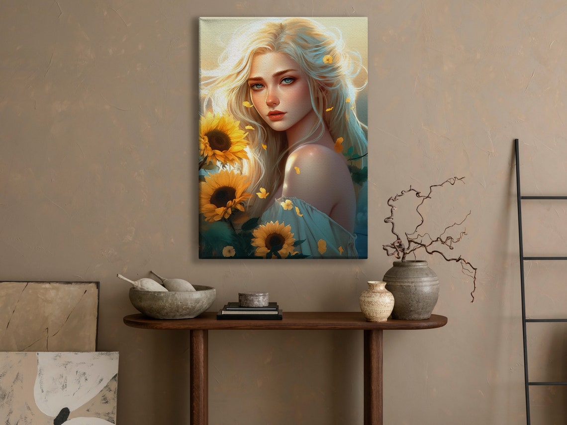 Golden Hour Blonde Woman Portrait Among Blooming Sunflowers Poster - Image 4