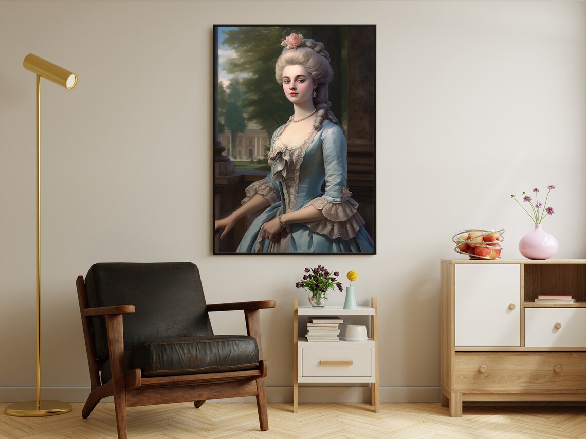 Regency Lady Blue Gown Garden Window Classic Rococo Portrait Art Poster - Image 2