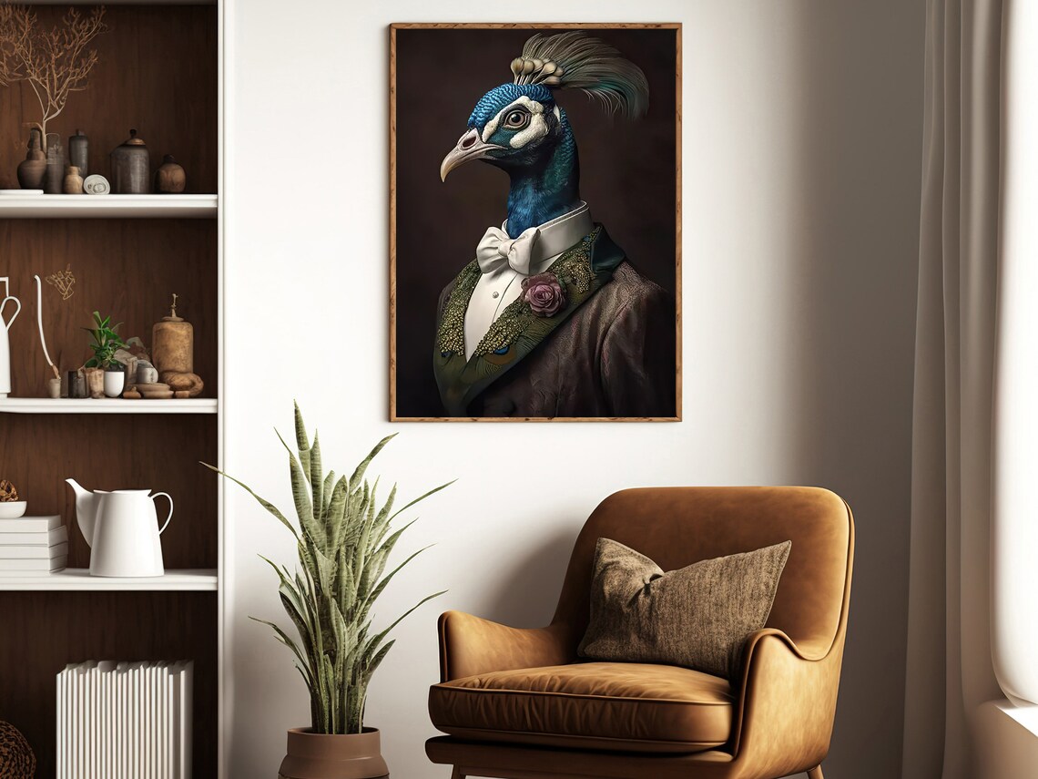 Victorian Peacock Gentleman, Gothic Animal Art Print - Image 3