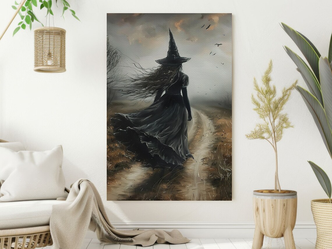 Witch Walking Windswept Country Road Cinematic Moody Halloween Poster - Image 2