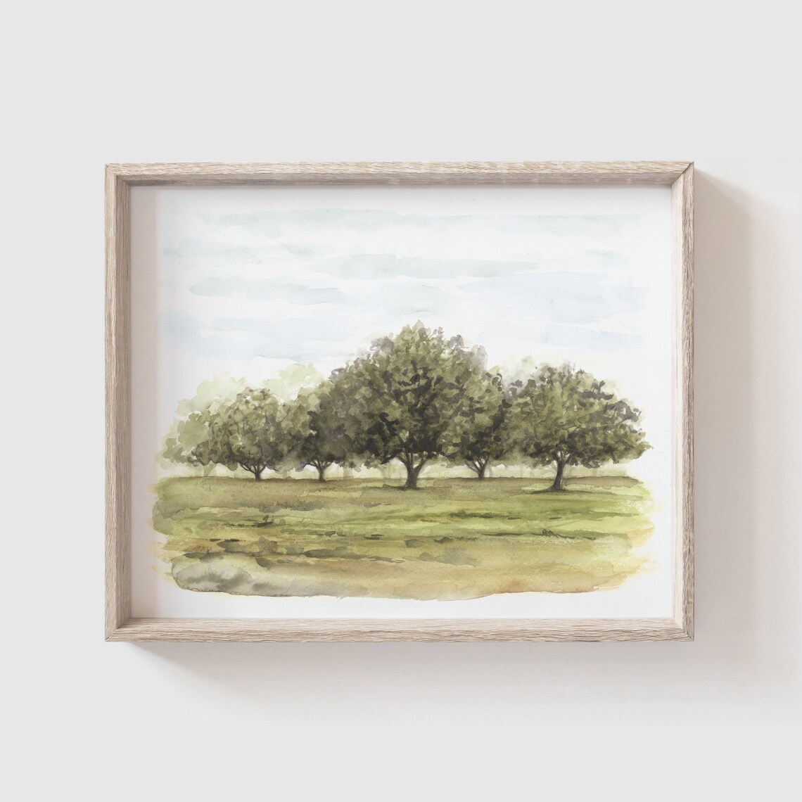 Tree Grove Painting, Watercolor Meadow Art Print