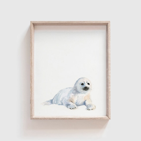 Arctic Seal Art Print, Baby Nursery Watercolor