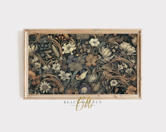 Frame Tv Art Christmas William Morris Style Painting Holiday Decor For Frame Tv Vintage Neutral Botanical Art Moody Fall Winter