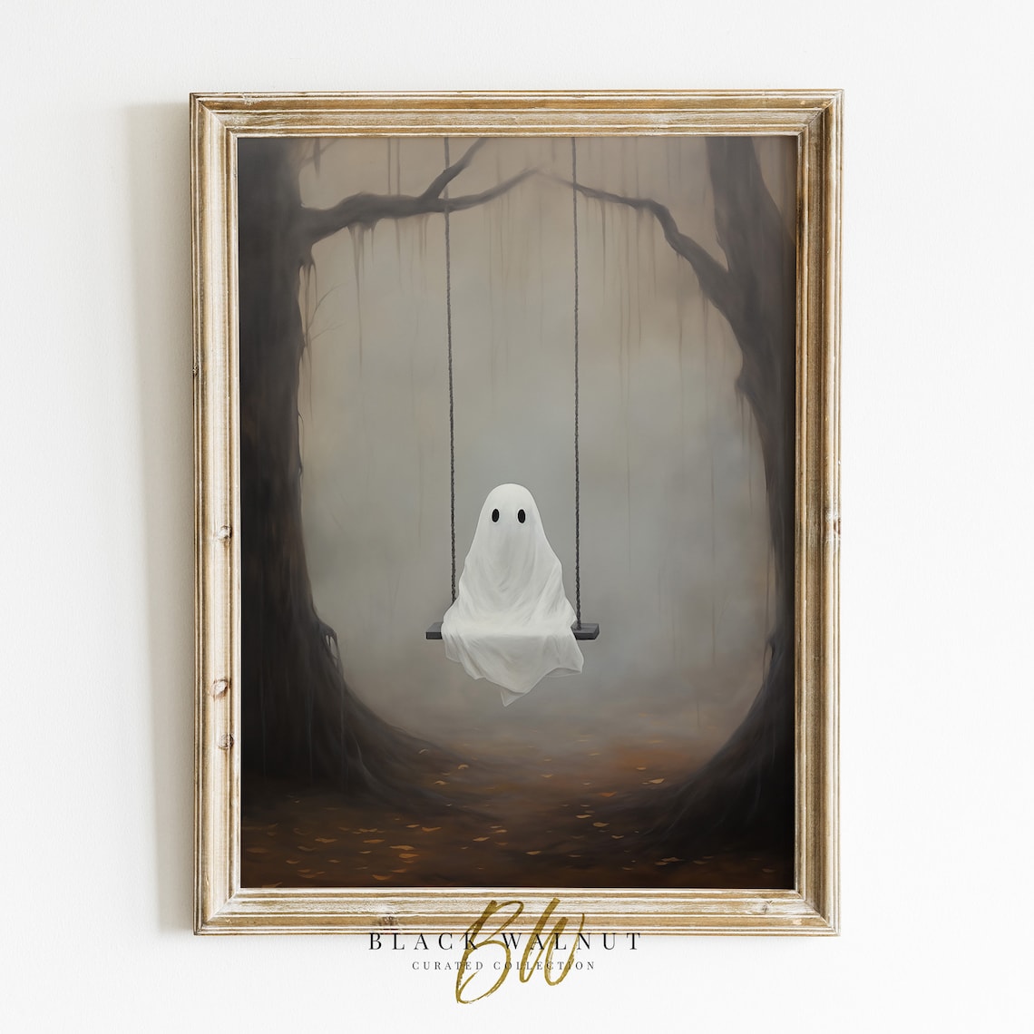Ghost On Swing Halloween Rustic Fall Art Print