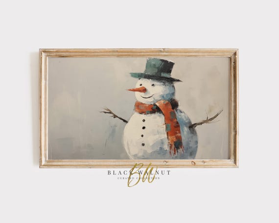 Frame Tv Snowman Art Cute Snowman Christmas Holiday Winter Painting Rustic Country Farmhouse Seasonal Tv Screensaver