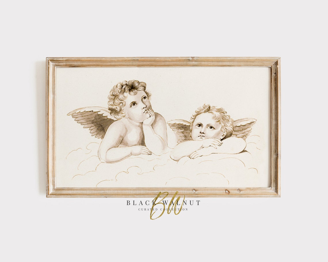 Cherubs Drawing Ofr Frame Tv Art Vintage Valentine Tv Art Cupid Painting Art Tv Seasonal Art Neutral Aesthetic