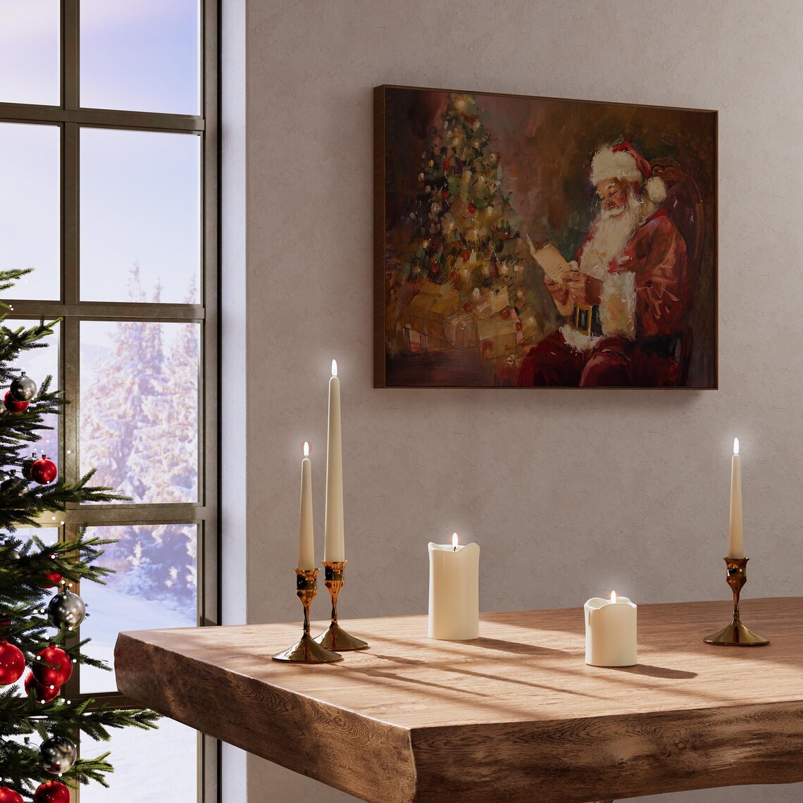 Santa Claus Reading Vintage Christmas Art Print - Image 2