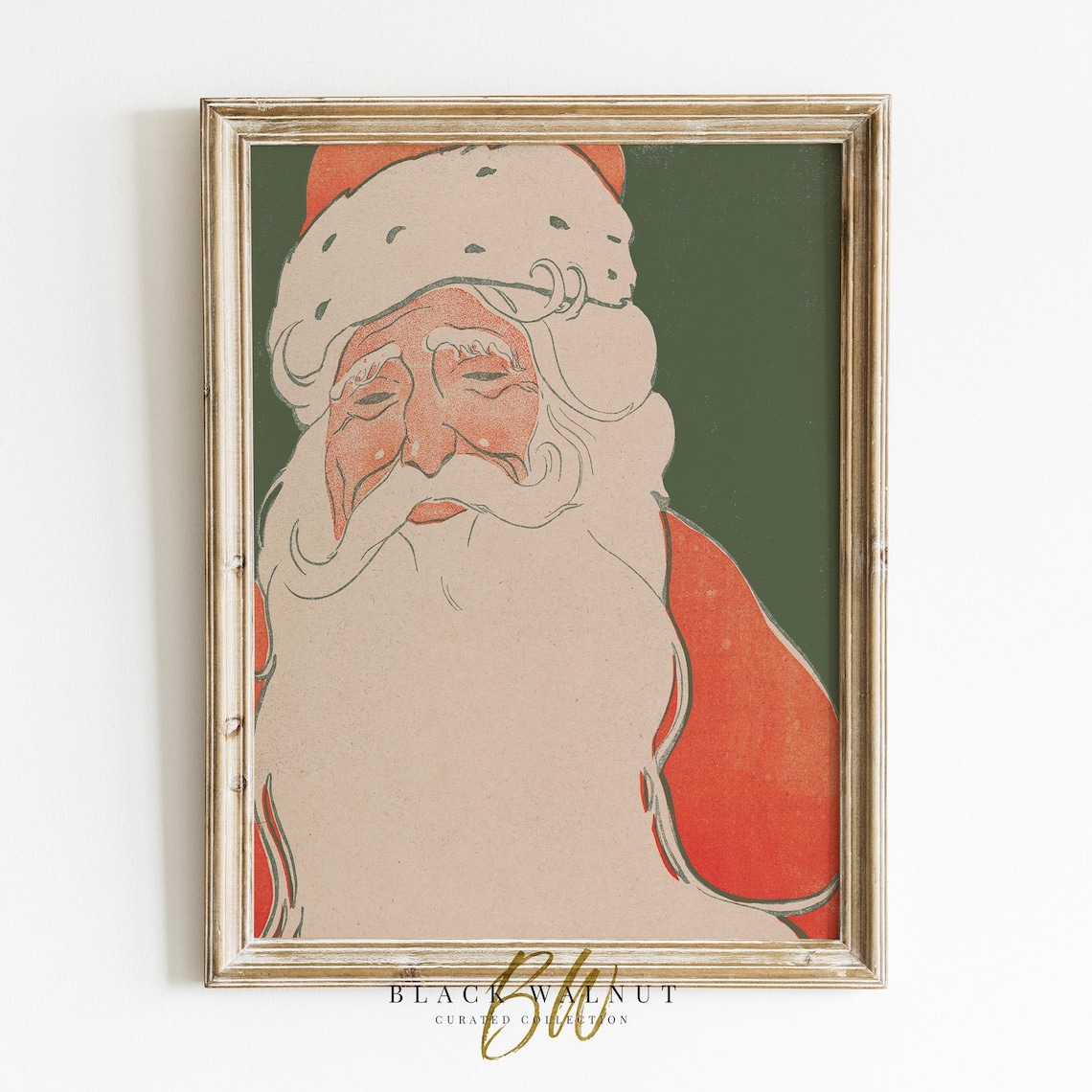 Retro Santa Art Print, Vintage Christmas Decor