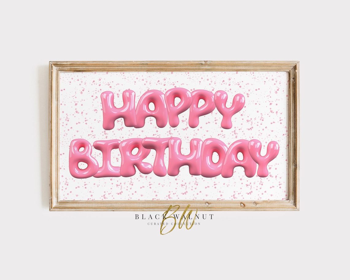 Happy Birthday Pink Bubble Letters Party Poster