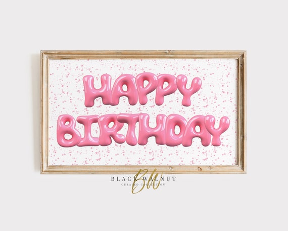 Happy Birthday Pink Bubble Letters Party Poster