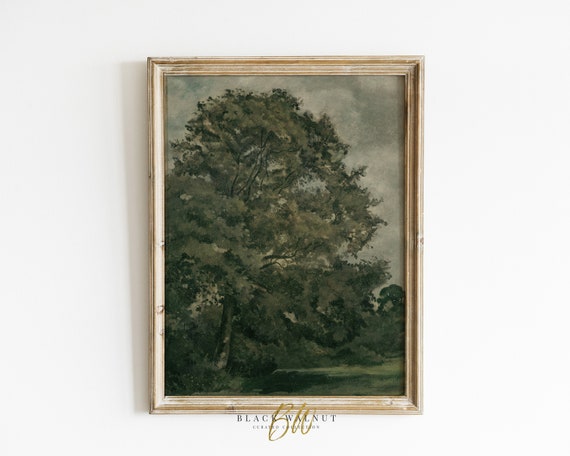 Moody Green Tree Art Print Vintage Painting Print Of Antique Oil Painting French Farmhouse Art Print Country Decor