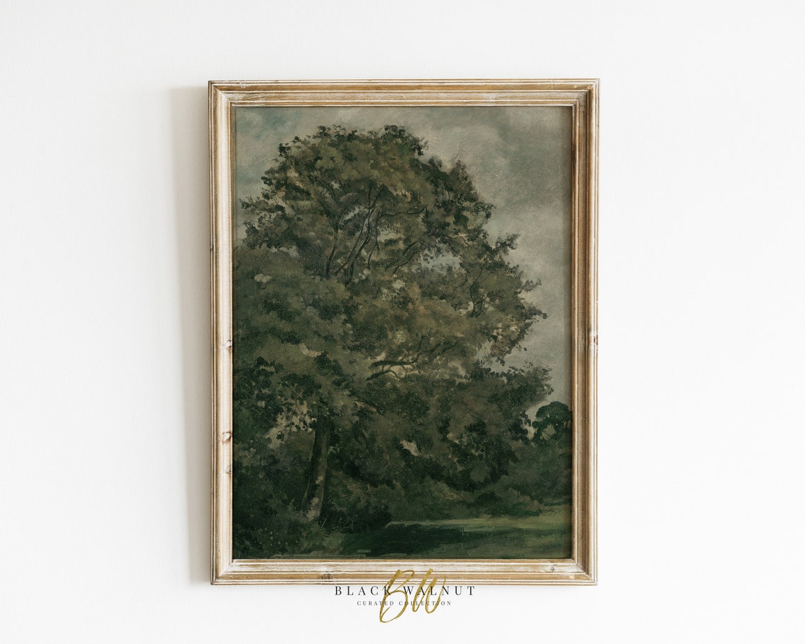 Moody Green Tree Art Print Vintage Painting Print Of Antique Oil Painting French Farmhouse Art Print Country Decor