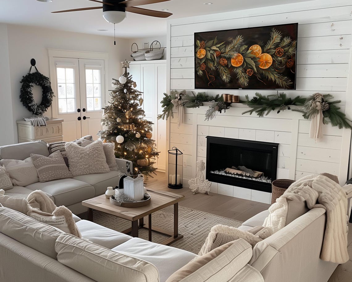 Christmas Garland With Pine Orange Slices Pinecones Botanical Wall Art - Image 2