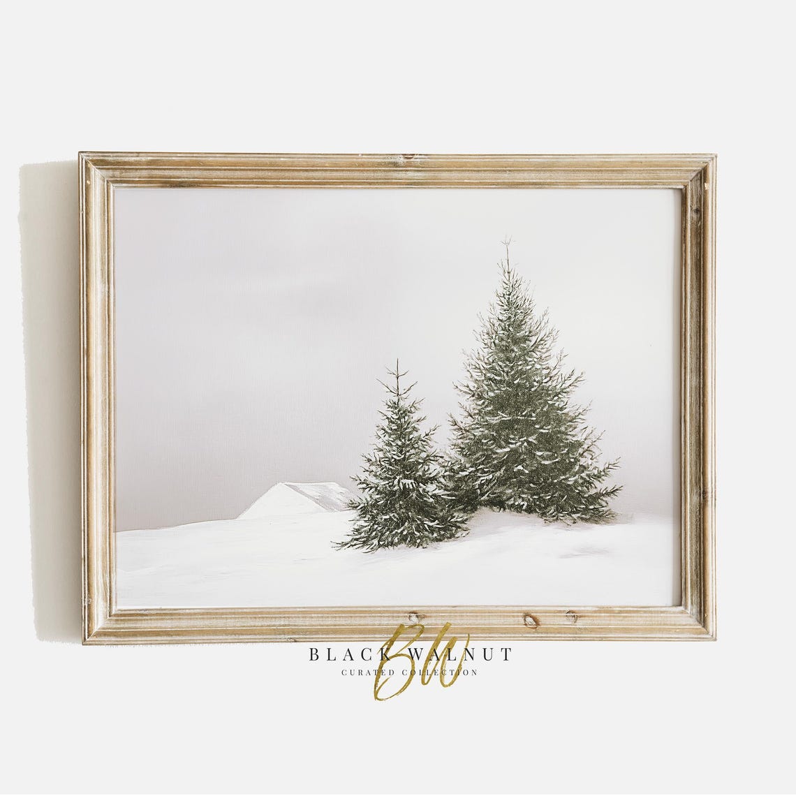 Minimalist Two Snowy Evergreens Winter Landscape Neutral Art Poster