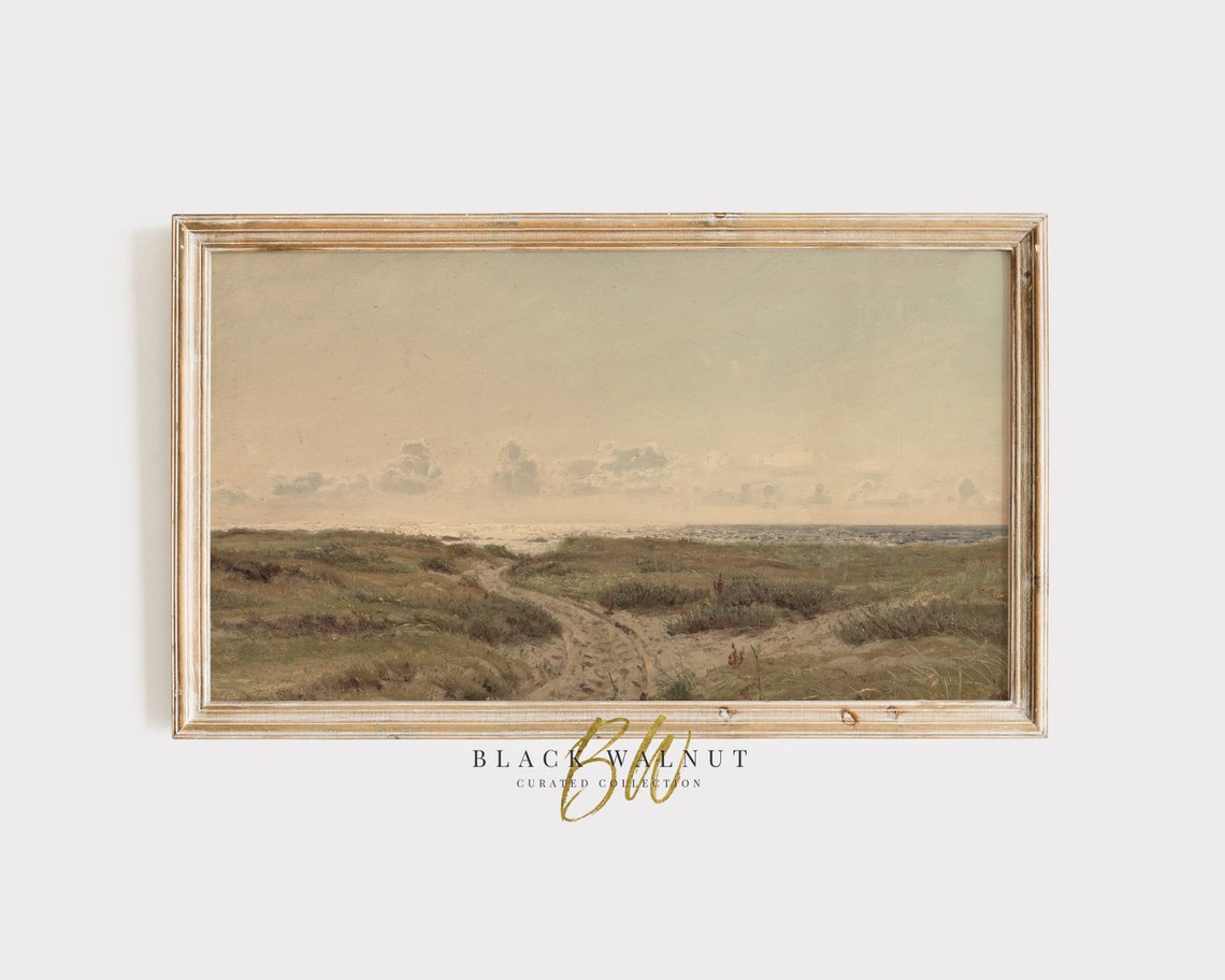 Frame Tv Art Muted Beach Coastal Painting Vintage Summer Oil Painting Neutral Seascape Art For Tv Vintage Beach Aesthetic