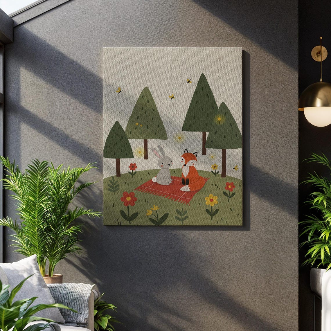 Fox and Bunny Forest Picnic Cute Woodland Animals Canvas Wall Art