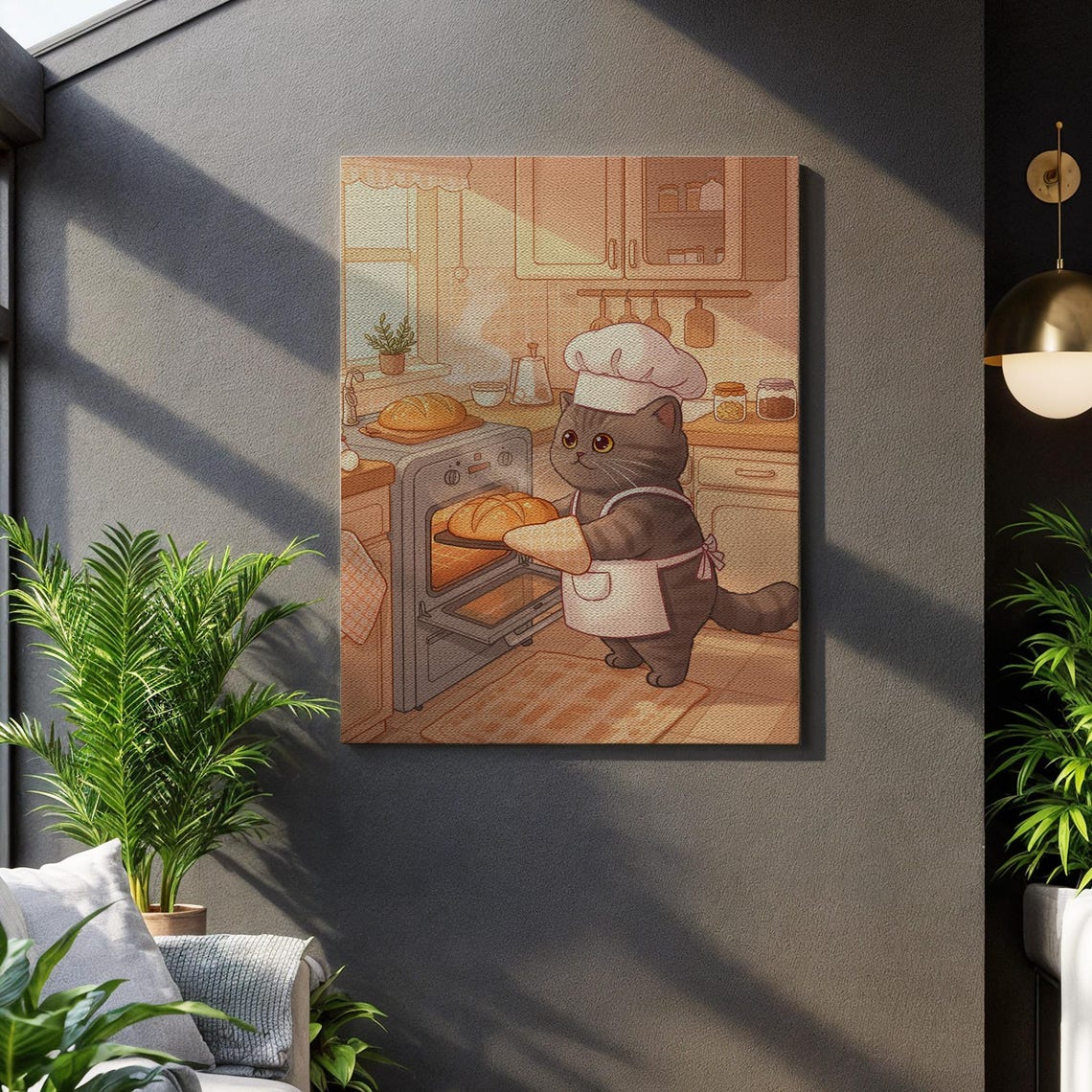 Cute Chef Cat Baking Fresh Bread In Cozy Warm Kitchen Poster