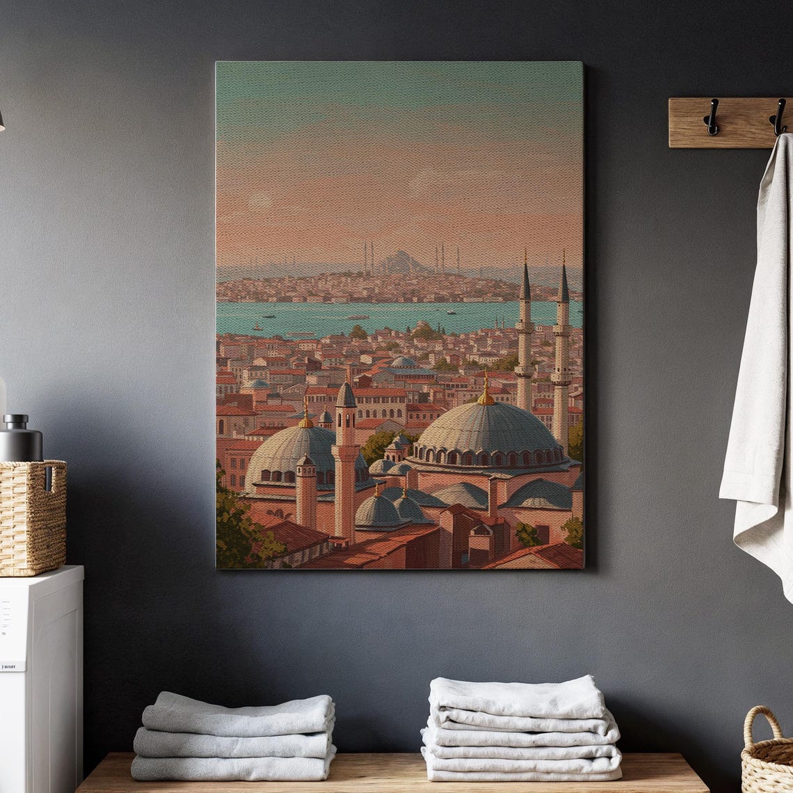 Istanbul Cityscape Poster Mosque Domes Bosphorus Sunset View Art