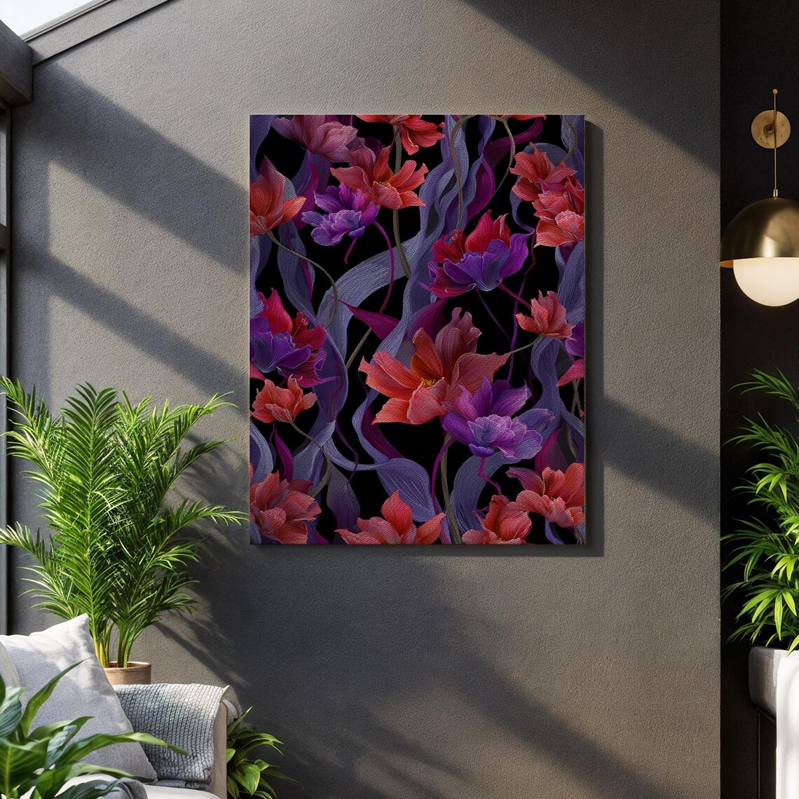 Dark Floral Fantasy Moody Botanical Purple Red Flowers Black Poster