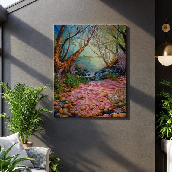 Bear Fishing Salmon Art Wildlife River Scene Framed Animal Painting Rustic Cabin Wall Decor Forest Canvas Nature Lover Gift