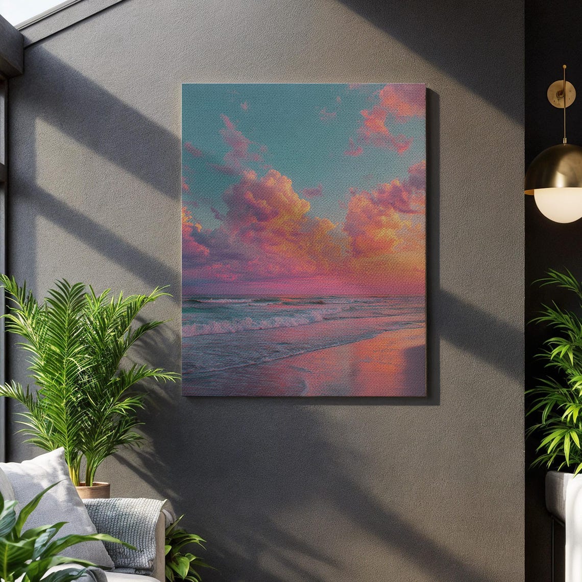 Pastel Ocean Sunset Beach Soft Pink Sky Gentle Waves Coastal Poster