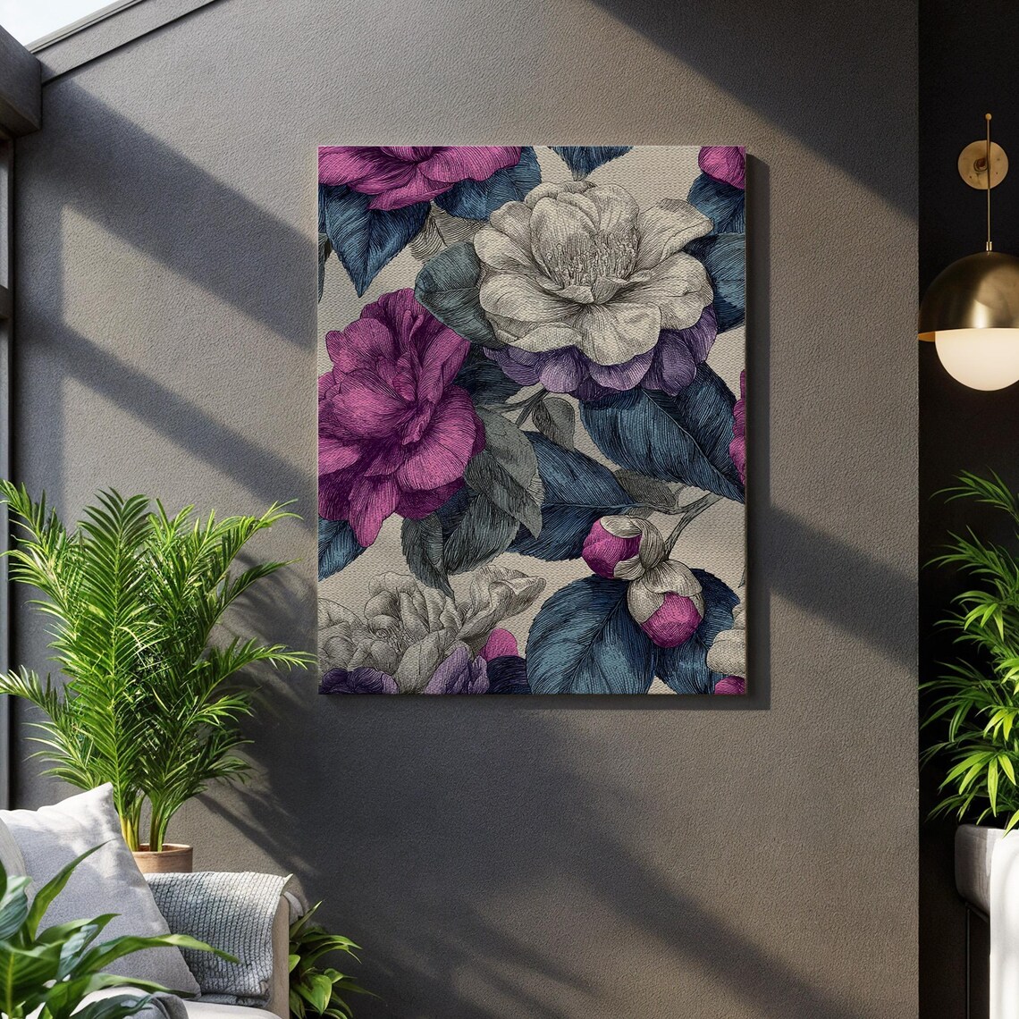 Purple Peony Bloom Blue Leaves Vintage Botanical Romance Art Poster
