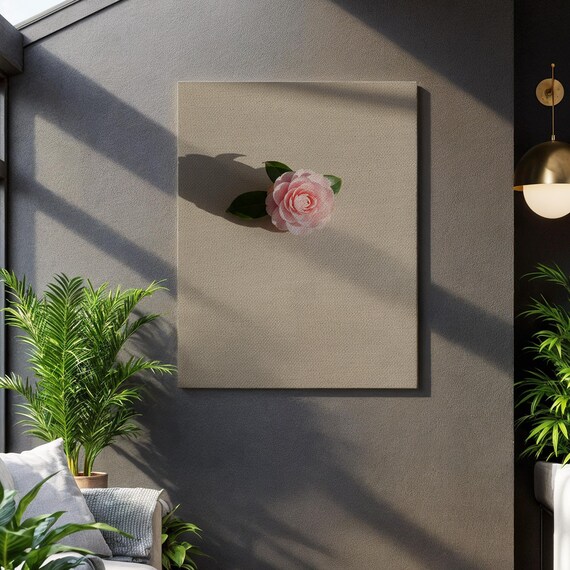 Minimal Flower Wall Art Print Pink Bloom On Neutral Canvas Modern Botanical Decor Framed Gift For Elegant Homes And Contemporary Spaces