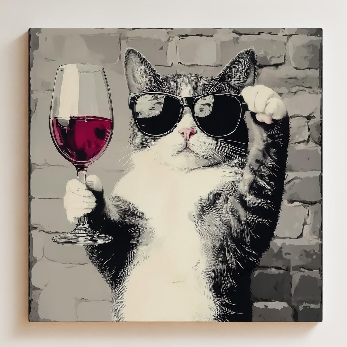 Cat Abstract Vintage Cat Wall Art, Funny Gift