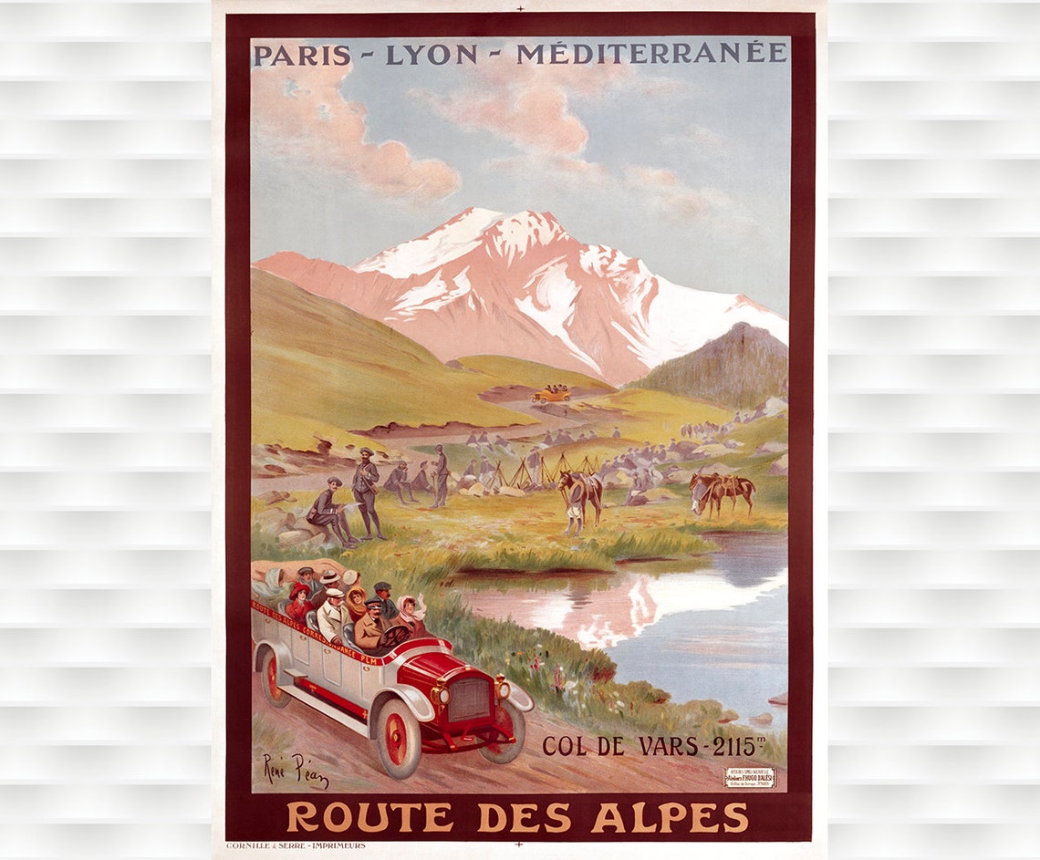 Route des Alpes Col de Vars 2115m Vintage Motor Coach Travel Poster