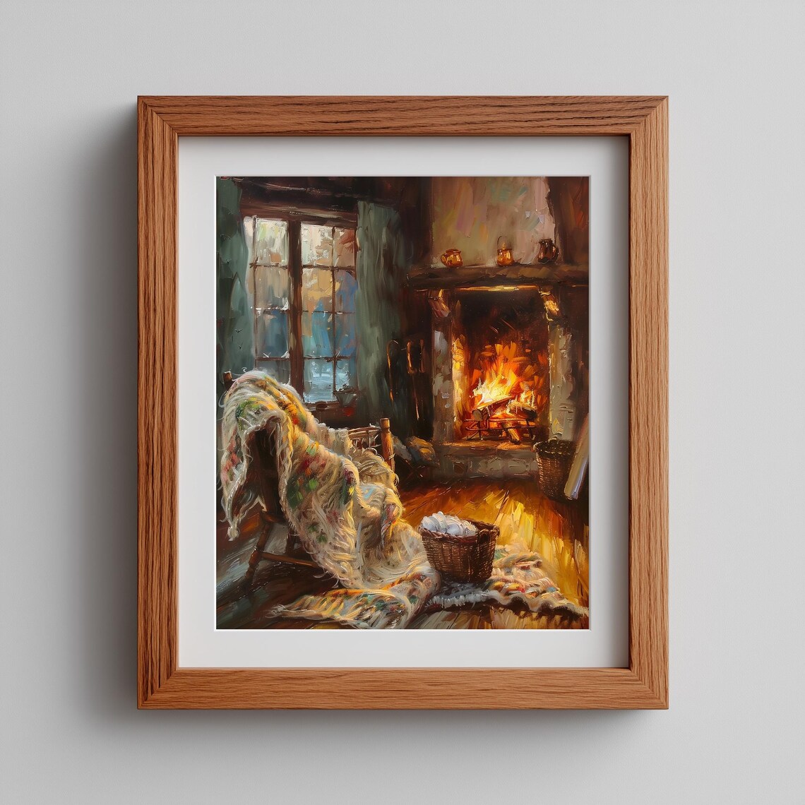 Cozy Winter Cottage Living Room Fireplace Quilt Rustic Art Poster