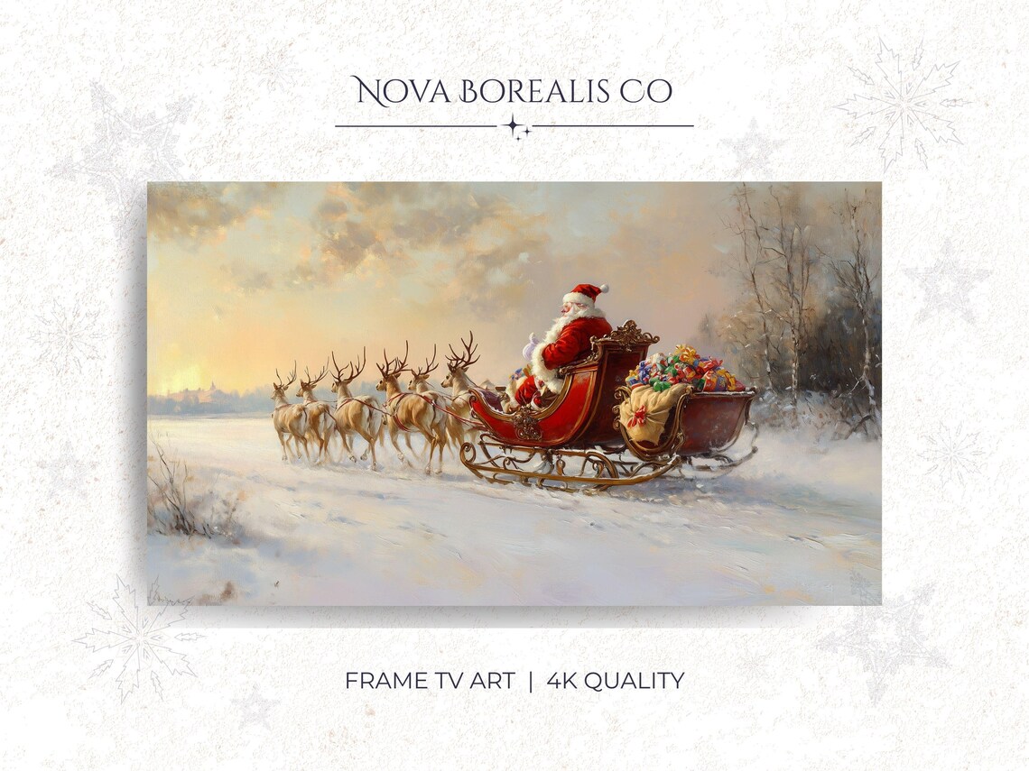 Vintage Santa Sleigh Ride Classic Christmas Eve Painting Poster