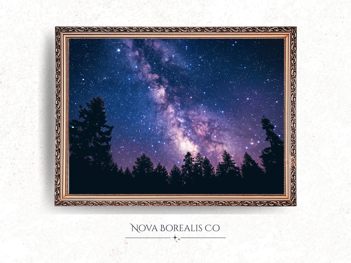 Milky Way Starry Night Pine Forest Silhouette Celestial TV Art Poster