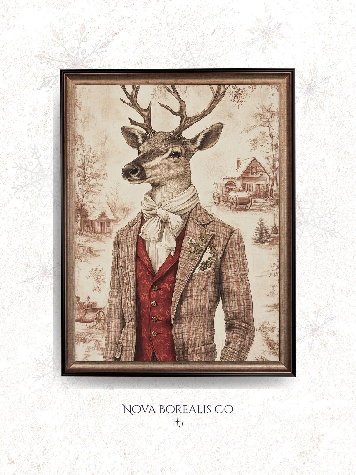 Dapper Deer in Suit Vintage Christmas Gentleman Stag Art Poster