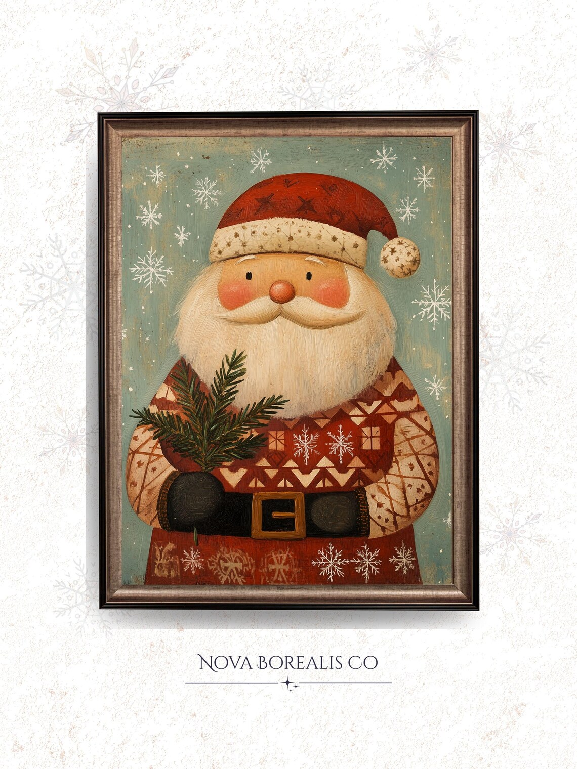 Santa Claus Vintage Scandinavian Folk Art Cozy Christmas Poster