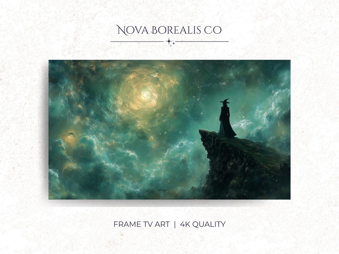 Vintage Witch Samsung Frame Tv Art Mystical Night Sky Painting Pointy Hat Halloween Decor 27
