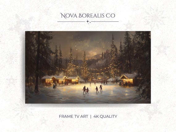 Vintage Forest Clearing Frame Tv Art Cozy Winter Scene With Cottages Rustic Landscape Moody Cabin Lights 62