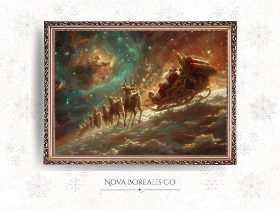Santa Claus Sleigh Cosmic Nebula Fantasy Christmas Night Poster