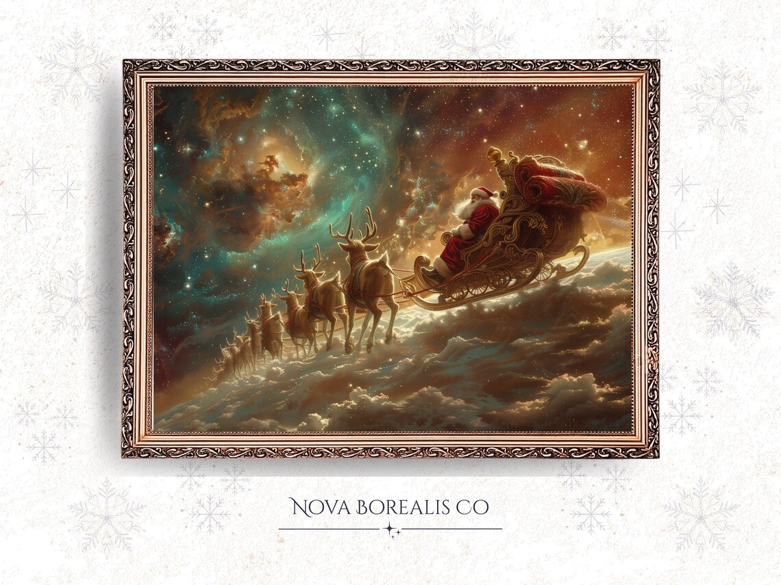 Santa Claus Sleigh Cosmic Nebula Fantasy Christmas Night Poster