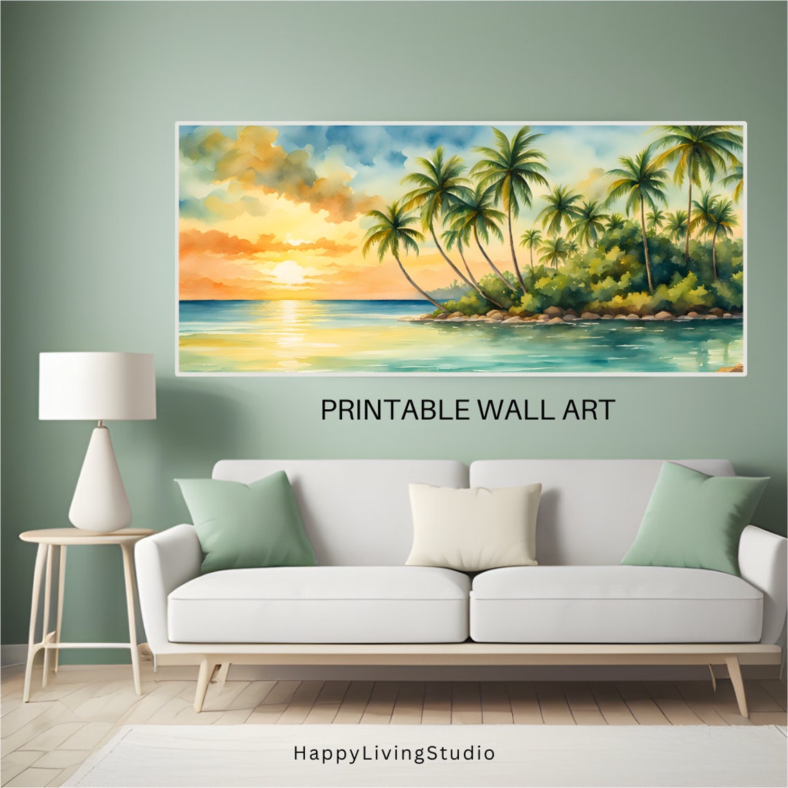 Tropical Island Wall Art Large Art High Resolution Prints Horizontal Wall Art Print Colorful Watercolor Print Art - Image 2