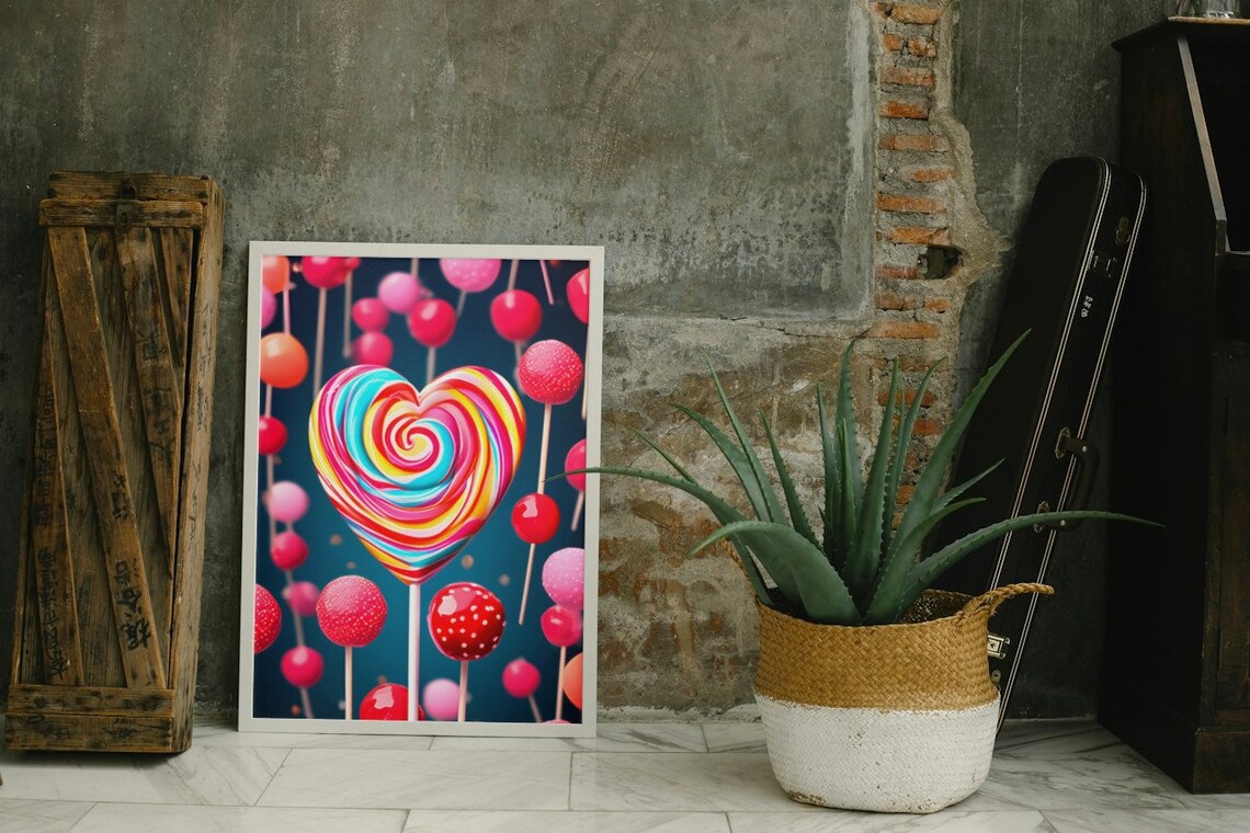 Heart Lollipop Swirl Candy Rainbow Sweet Treat Playful Art Poster - Image 2