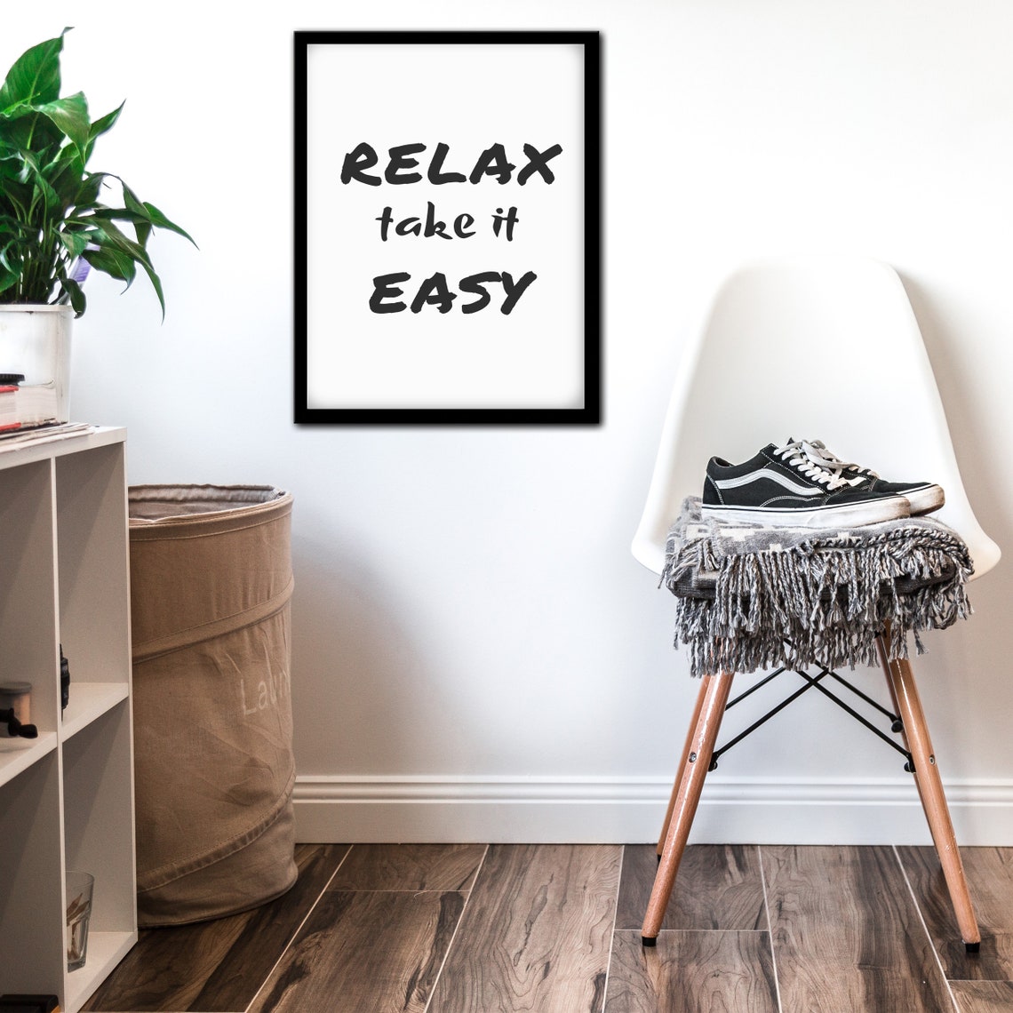 Relax Take It Easy Motivational Quote Minimalist Black White Poster - Image 2