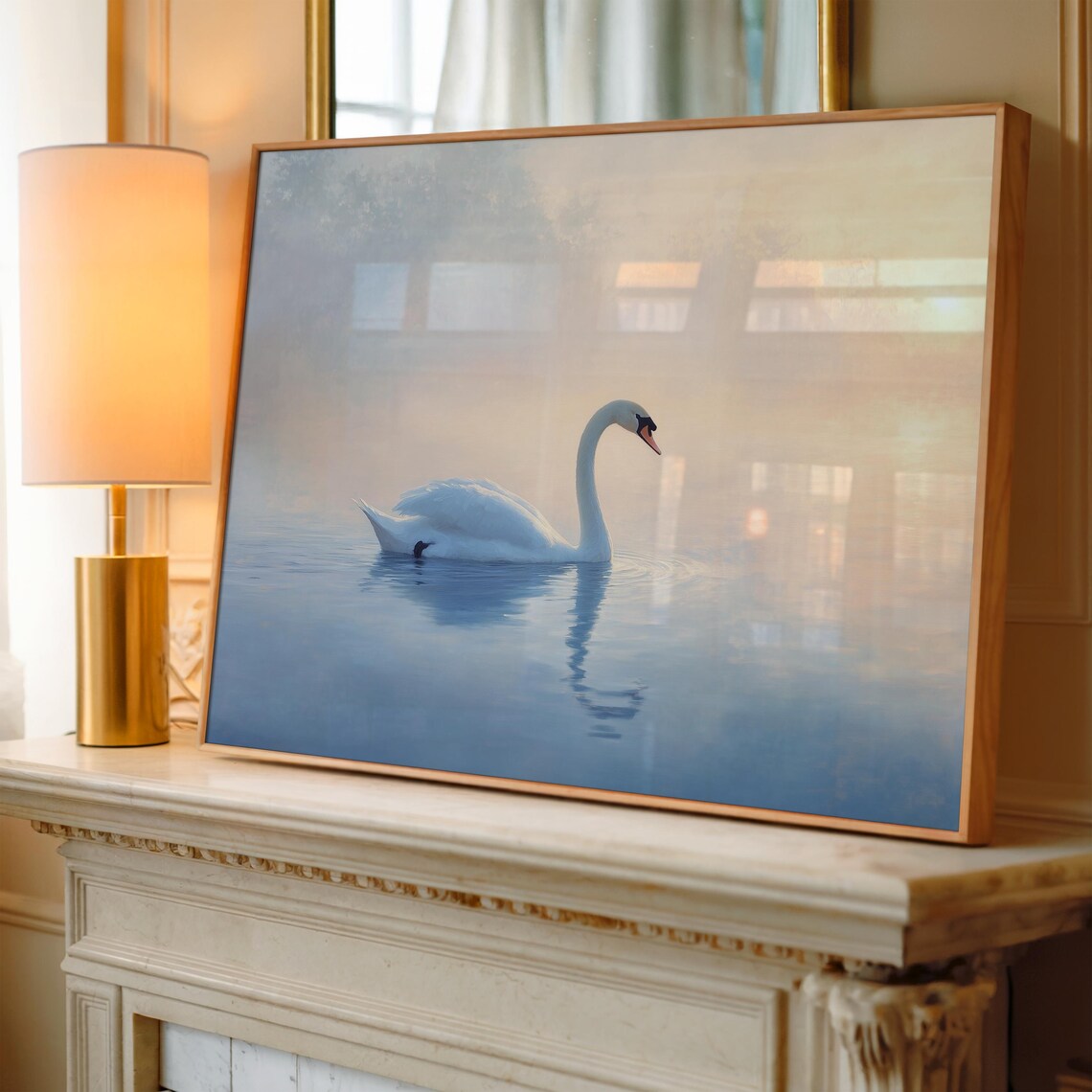 Serene Swan at Dawn Tranquil Lake Soft Watercolor Scene Poster - Image 3
