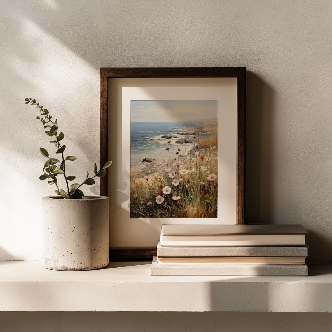 Coastal Wildflowers On Rocky Seaside Cliffs Vintage Ocean Art Poster - Image 2