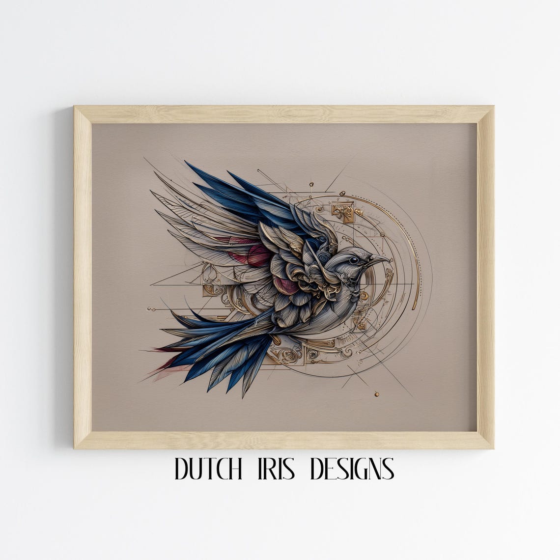 Flying Bird With Outstretched Wings Gold Geometric Ink Art Poster